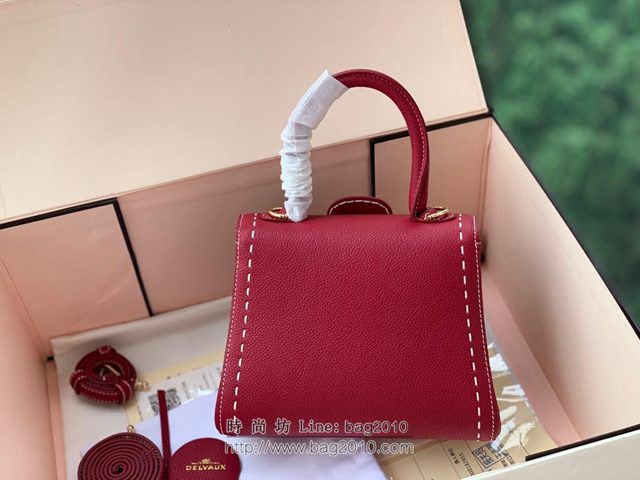 DELVAUX女包 德爾沃比利時單肩包 純手工蜜蠟縫線 德爾沃女手提包 女手拎包 DF0020手縫酒紅 Delvaux斜挎包  fcs1388